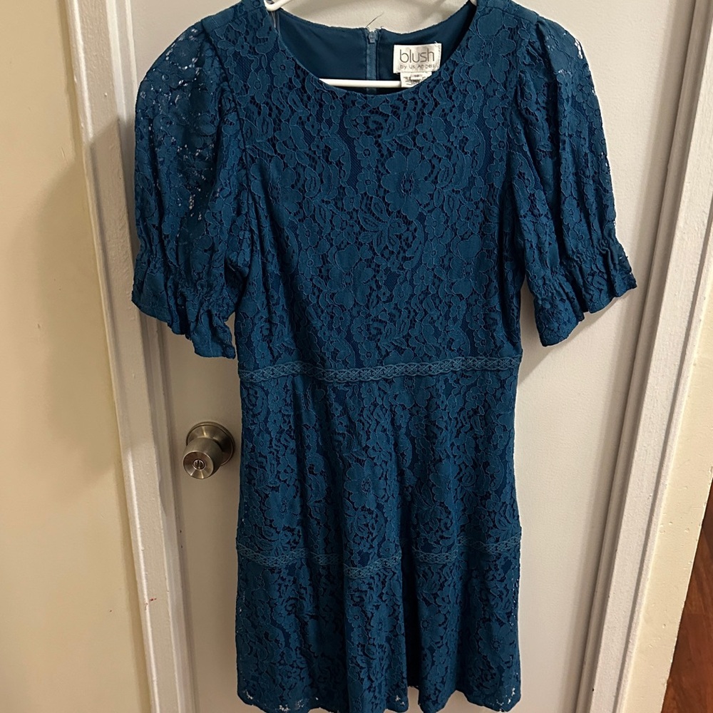 blush by Us Angels Girls Deep Teal Lace Dress - size 16
